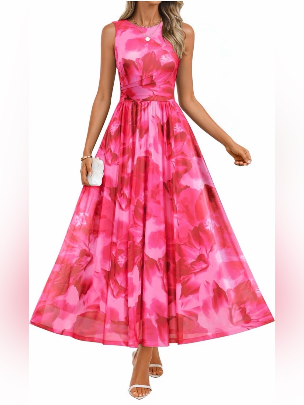 ZESICA XL sleeveless pink floral maxi dress NWT